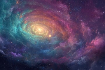 Obraz premium Swirling Stars. Vibrant Cosmic Galaxy with Colorful Stars and Planets in Endless Space