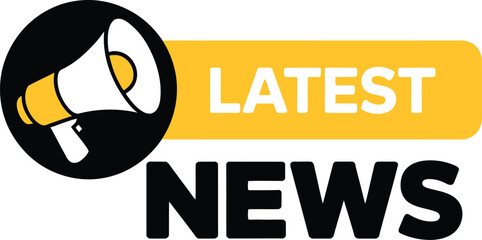 Megaphone icon and latest news text announcing important information and updates