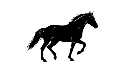 Obraz premium Elegant Black Silhouette of a Powerful Horse in Motion on a White Background