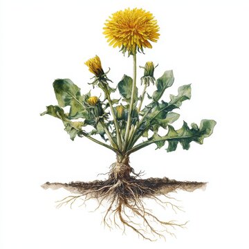 Tap Root of Dandelion Flower in Wild Garden Environment