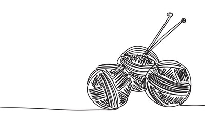 Line art of yarn balls with knitting needles