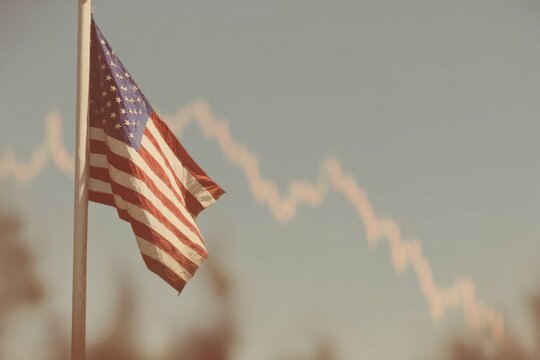 Professional American Flag with Stock Market Decline Background Authentic Economic Crisis Visual for Corporate Marketing and Editorial Use