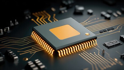 Close-up of a CPU chip on a circuit board