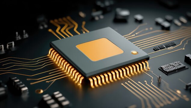 Close-up of a CPU chip on a circuit board