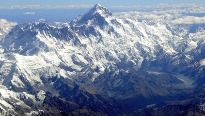 High-angle view of a snow-capped mountain peak