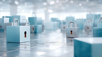 Abstract Data Privacy Concept with Floating Padlocks