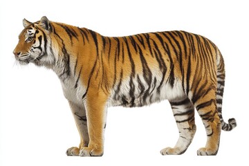 Fototapeta premium Tiger Profile. Majestic Side View of a Powerful Big Cat Standing Strong