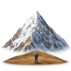 Hiker Contemplating Snow Capped Mountain Peak