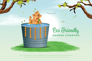 happy anant chaturdashi or ganesh visarjan background design. eco friendly concept.