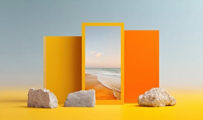 Modern Professional Minimalist Summer Beach Art Display Premium Lifestyle Content for Marketing and Social Media Campaigns with Natural Texture and Bright Colors