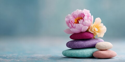 Premium Mindfulness Spa Stones with Delicate Flowers Serene Wellness Concept for Modern Professionals Marketing Calm and Balance in Lifestyle Campaigns