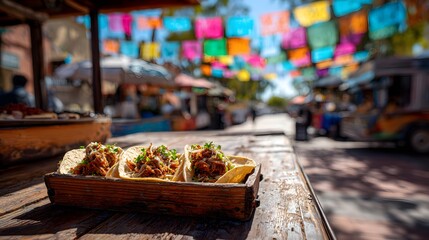Authentic mexican street tacos food photography delicious cuisine travel destination colorful fiesta background