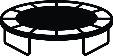 Simple black outline icon of a round trampoline on a light gray background