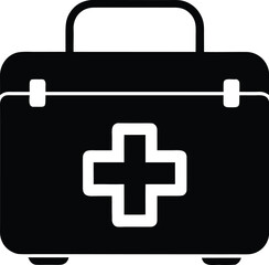 "First Aid Kit Silhouette Vector Icon with Medical Cross"