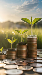 Growing money and plant on coins stack, investment and finance concept