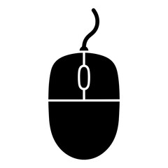 Simple Black Wired Computer Mouse Icon: Minimalist, Flat Design, Technology Concept