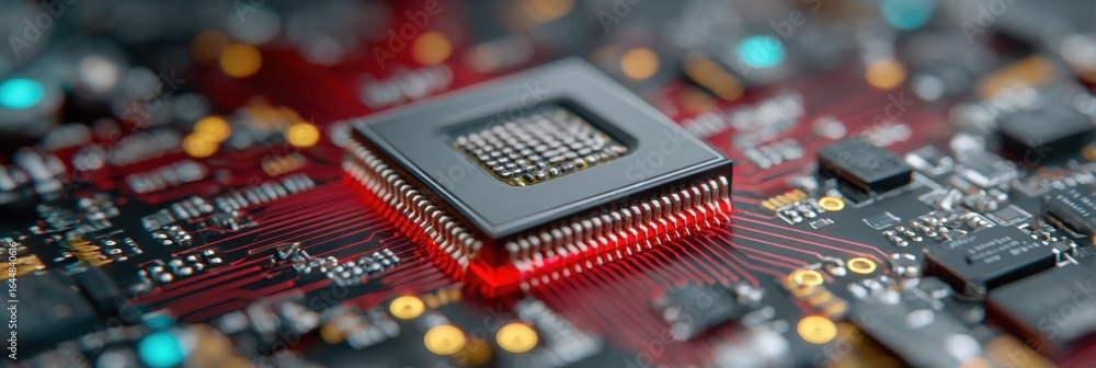 Poster premium quantum processor on digital circuit board with intricate connections for advanced tech inno