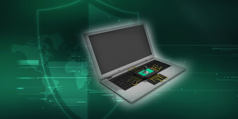 3d render Laptop computer with microchips