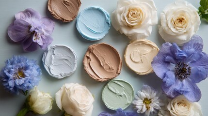 Pastel makeup swatches & flowers