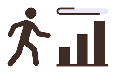 Person walking toward a progress bar and ascending bar chart, representing effort, growth, success. Ideal for progress tracking, goal setting, motivation, personal development, productivity