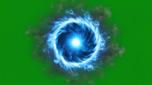Blue energy vortex swirling glowing portal animation on chroma key for sci fi fantasy teleportation power effect and magical adventure visuals in high quality detail