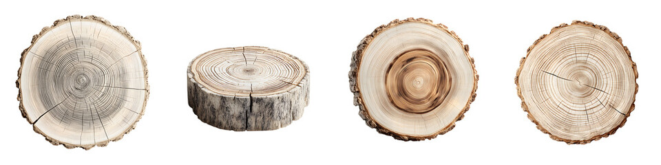 Natural Wood Cross Section Rounds on White Background