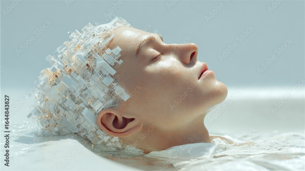 Poster modern ai-coded digital identity relaxation scene with authentic biometric mapping and personal code