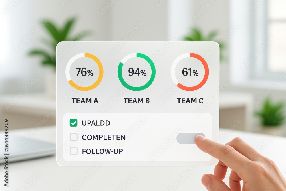 Poster team performance dashboard showing completion rates for multiple teams