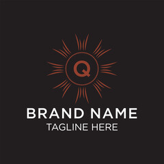 Initial letter Q serif font logo design, green nature graphic icon concept