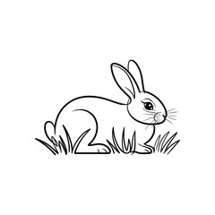 Obraz premium Black line art of a rabbit sitting in grass bunny hare