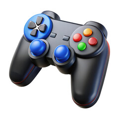 3d gaming controller with blue and red buttons isolated on transparent background