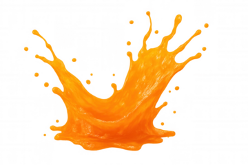 Orange juice splashing dramatically, creating a stunning crown shape against a transparent background, highlighting its refreshing and vibrant appeal