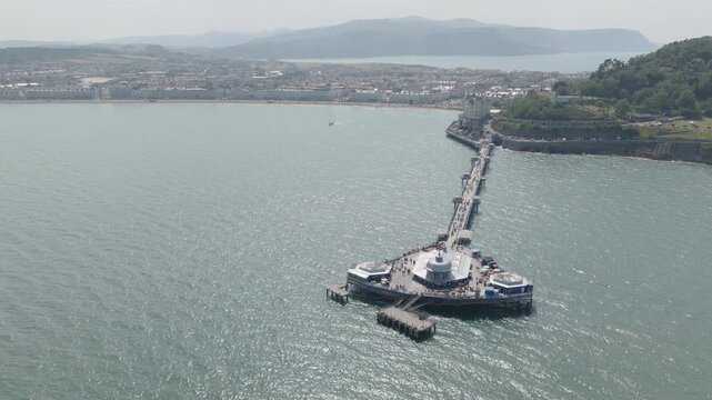 Aerial view of Llandudno in North Wales. Seaside town with victorian promenade and beautiful scenery