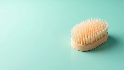 Scalp Scrubber. Natural bristle wooden body brush on turquoise backgro