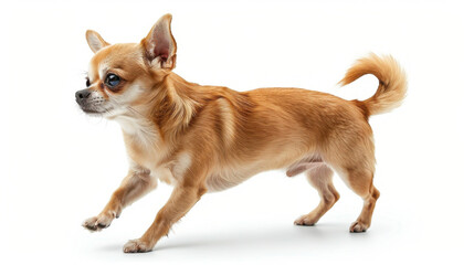 Obraz premium Chihuahua Dog Walking in Side View Isolated on Clean White Background for Pet and Animal Design Concepts