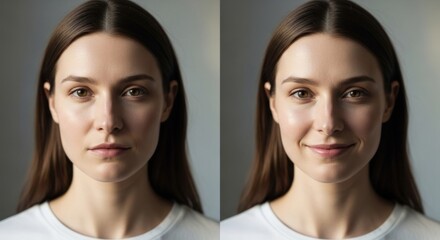 Portrait of a woman showing a neutral and smiling expression