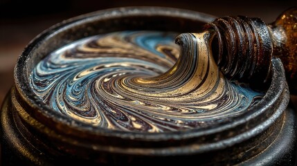 Swirling Liquid in Dark Container Close Up