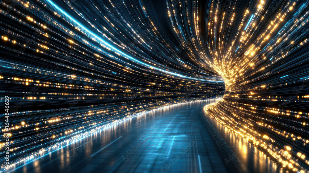 Poster dynamic light trails create mesmerizing tunnel effect, showcasing vibrant colors and motion
