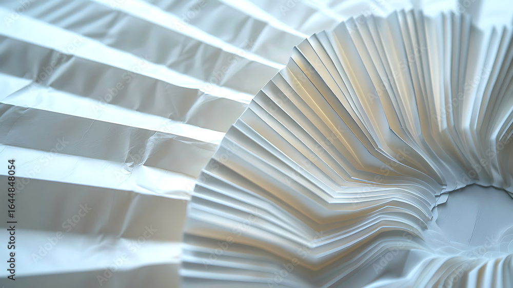 Aufkleber white pleated paper detail showcases modern abstract design with dynamic lines and subtle texture.