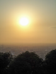 Panoramic view of the city of Almaty, Kazakhstan at sunset