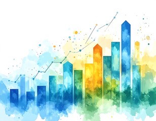 Abstract watercolor chart of rising graphs