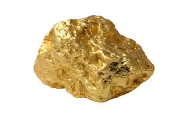 Gold rock is sitting on a white background