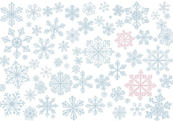 Delicate Blue and Pink Snowflake Pattern on White Background