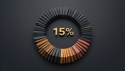 A circular diagram with black and gold segments showing fifteen percent on a dark background