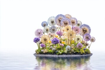 A Surreal Mechanical Flower Island Ascends in Air Intricate Detail and Floating Fantasy
