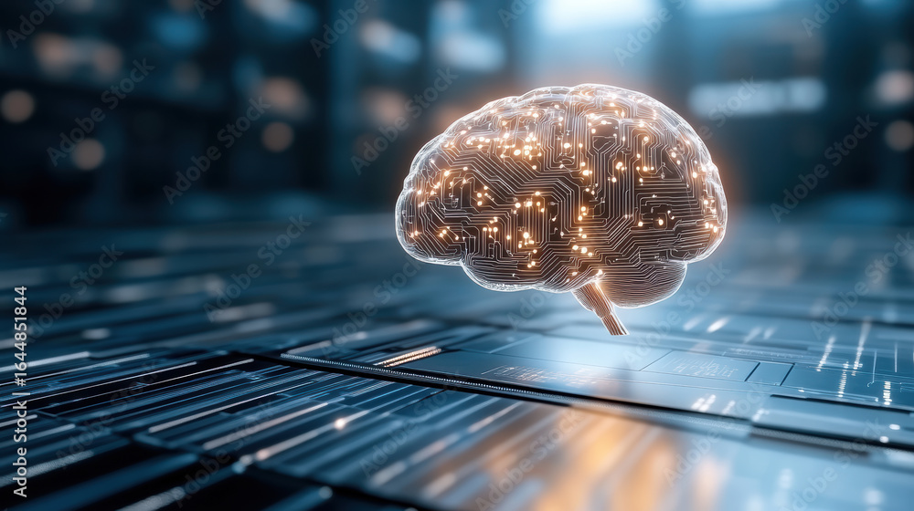 Poster digital brain with circuit patterns glowing futuristic environment, symbolizing ai technology