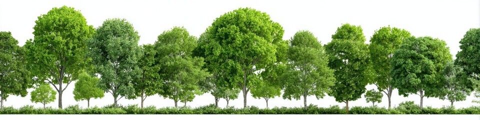 Treeline Illustration. Abstract Summer Landscape with Green Trees and Textured Leaves