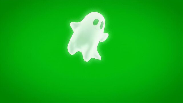 Animated cute 3d ghost character flying on isolated green screen background