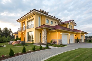 Large yellow house with a red roof