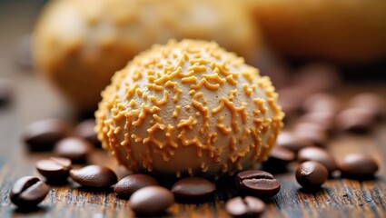Fresh Morning Coffee. Golden sesame seed bread roll with coffee beans